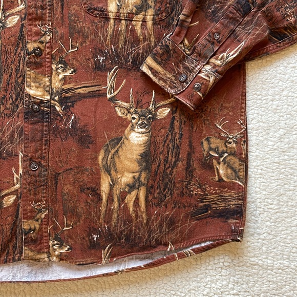 Vintage 90s Bluff Creek All Over Print Deer Nature Graphic Button Up Shirt - Picture 2 of 7